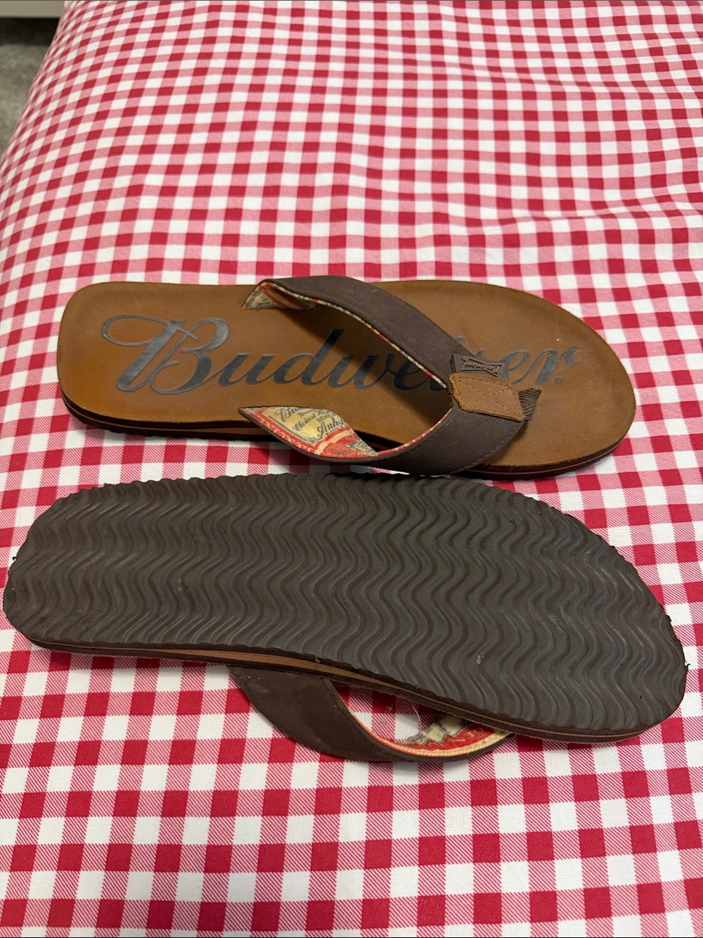 Budweiser Brown and Black Men's Flip Flops with Logo